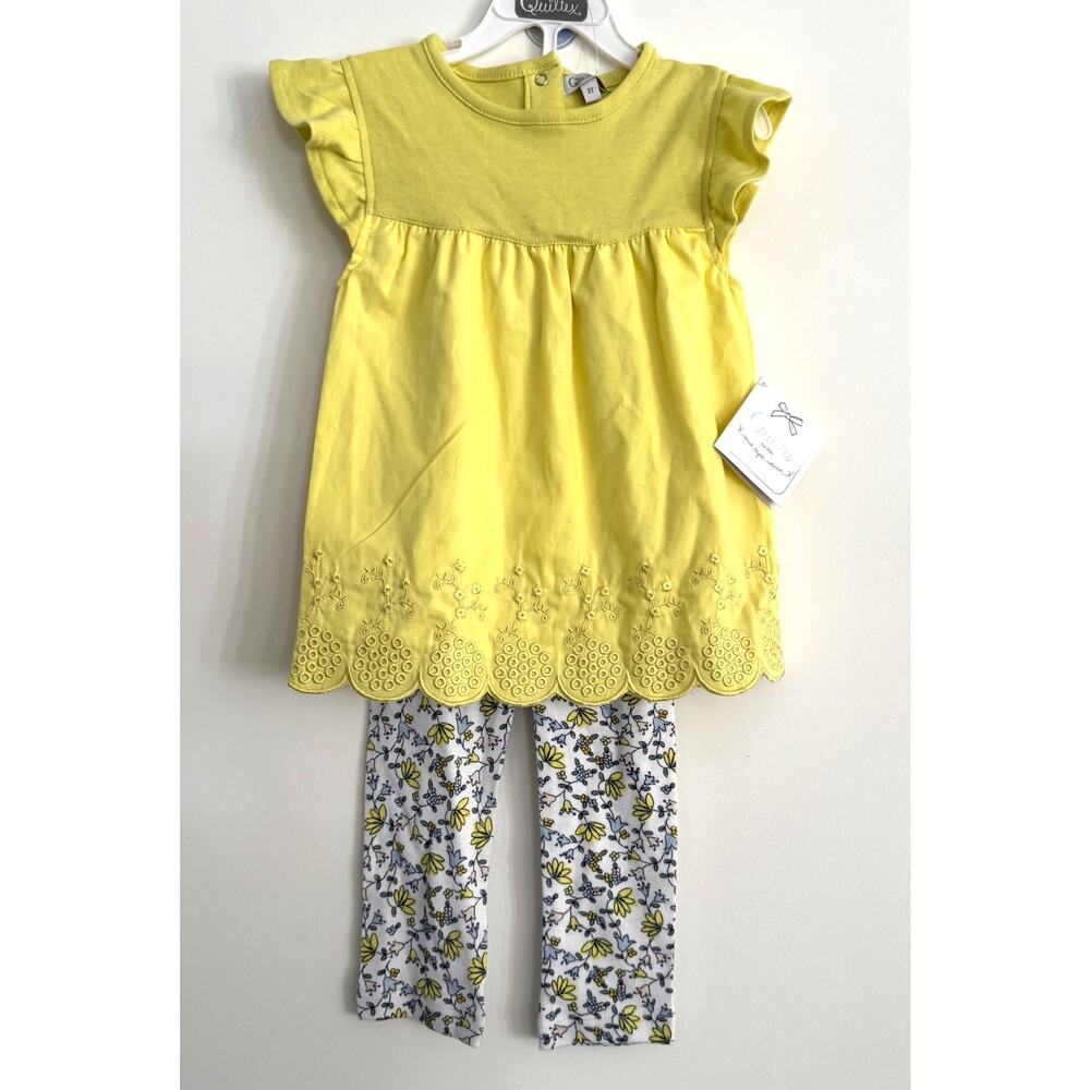 NWT Quiltex Girls Floral Summer Yellow 2 PC Set Sz 3T